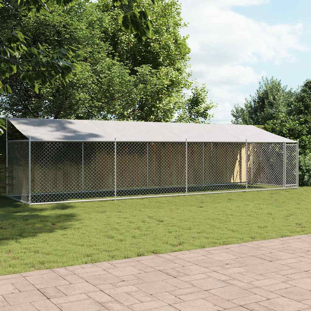 Koeraaedik, katuse ja uksega, hall, 8x2x2 m, tsingitud teras