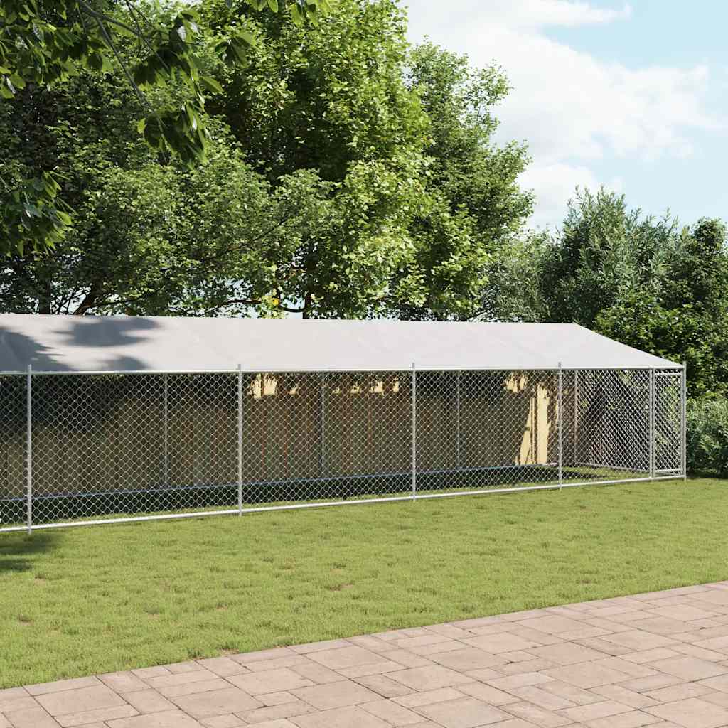 Koeraaedik, katuse ja uksega, hall, 10x2x2 m, tsingitud teras