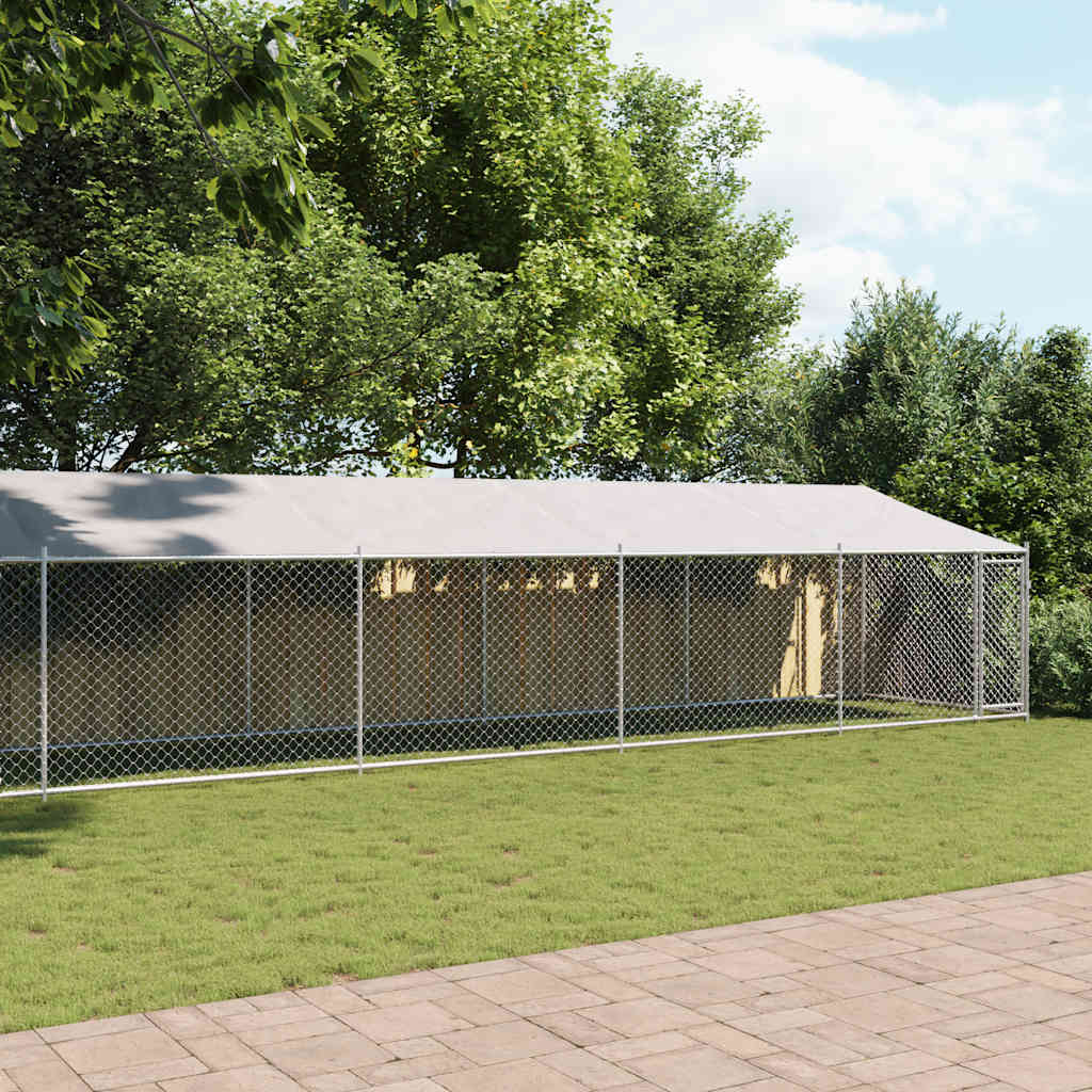 Koeraaedik, katuse ja uksega, hall, 12x2x2 m, tsingitud teras