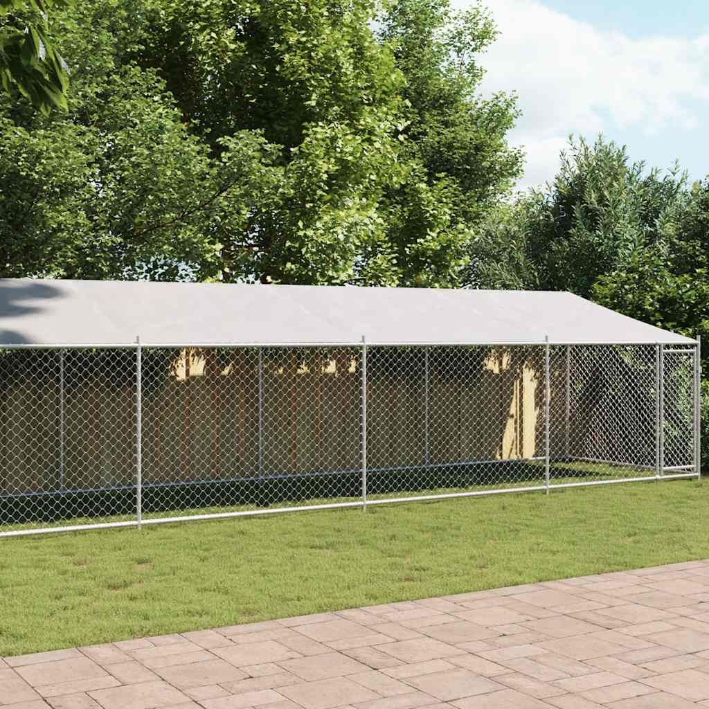Koeraaedik, katuse ja uksega, hall, 12x2x2 m, tsingitud teras
