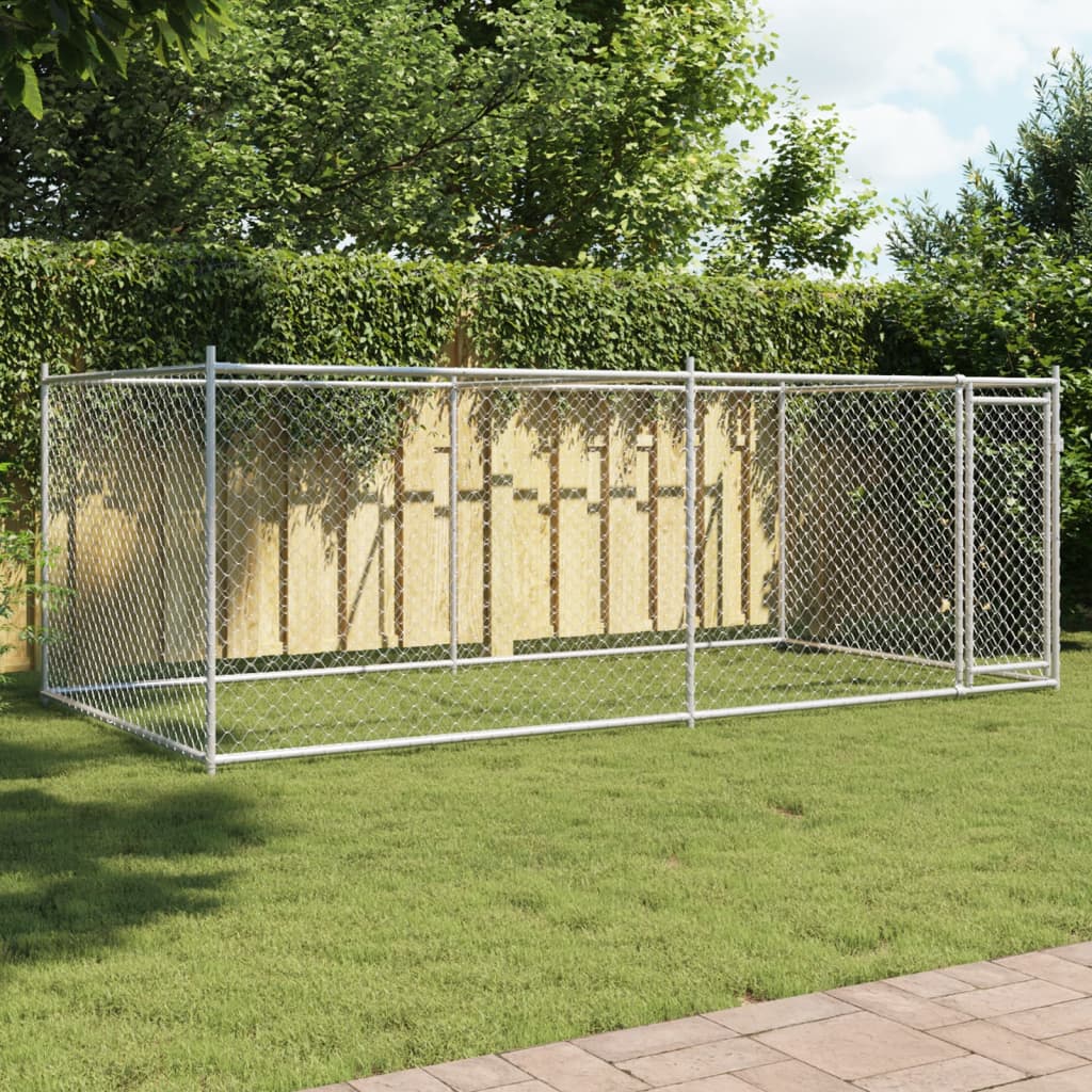 Koeraaedik, katuse ja uksega, hall, 4x2x1,5 m, tsingitud teras