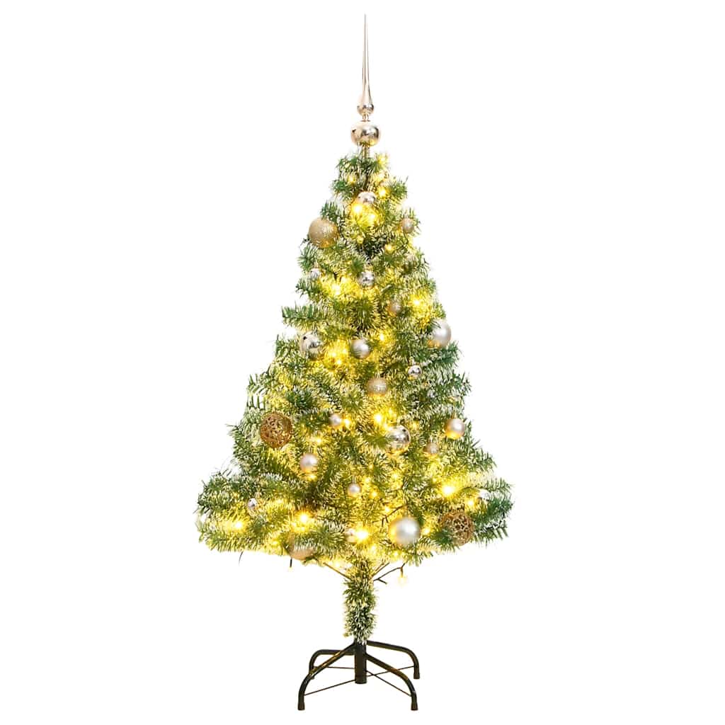 Kunstkuusk, 150 LEDi, kuulide ja lumiste okstega, 150 cm