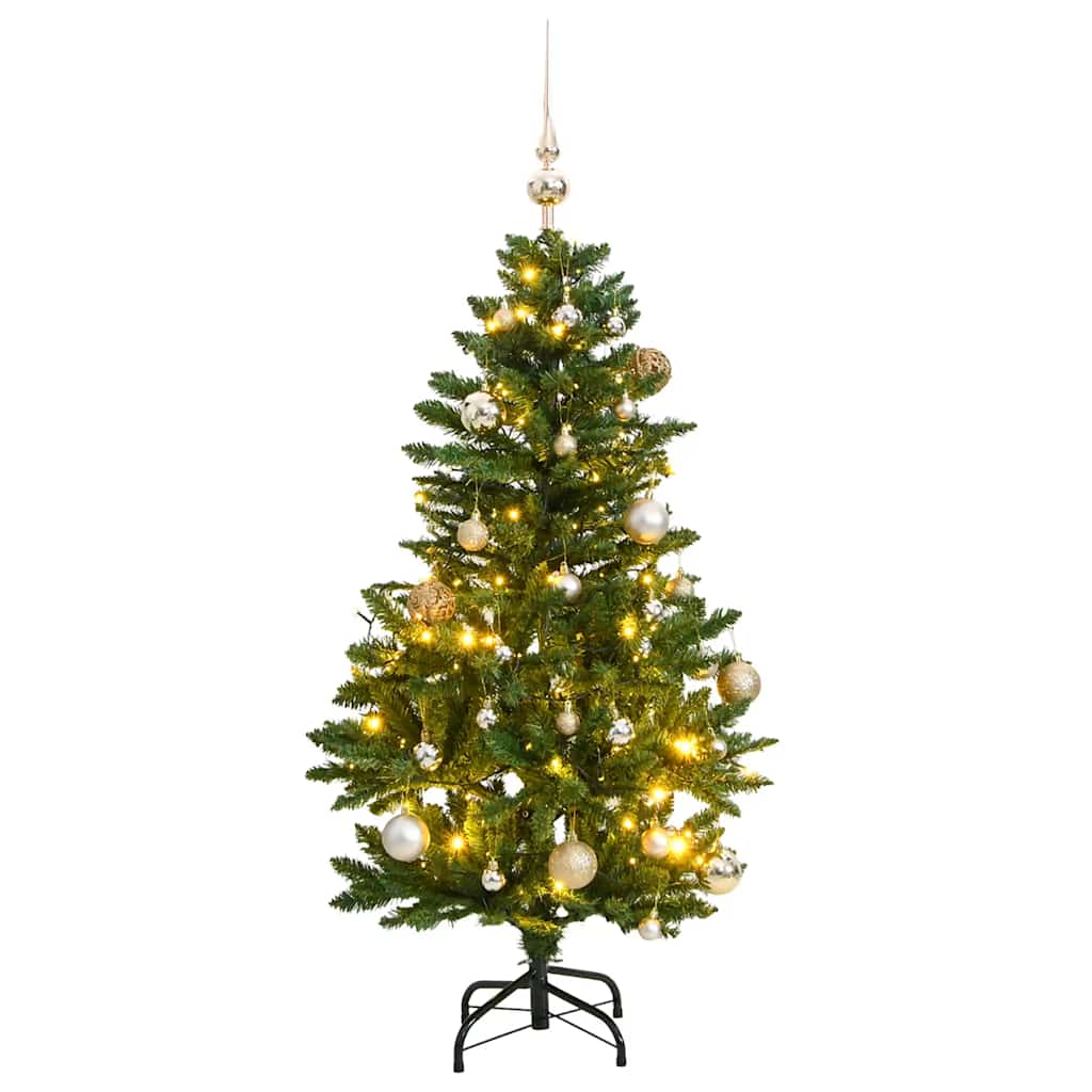 Hingedega kunstkuusk 150 LEDi ja jõulukuulidega, 120 cm
