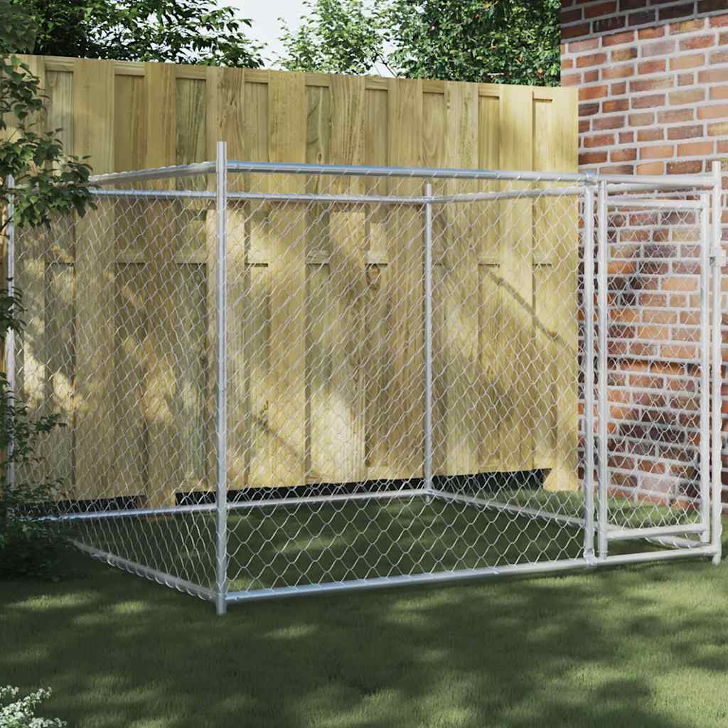 Koeraaedik, katuse ja uksega, hall, 2x2x1,5 m, tsingitud teras