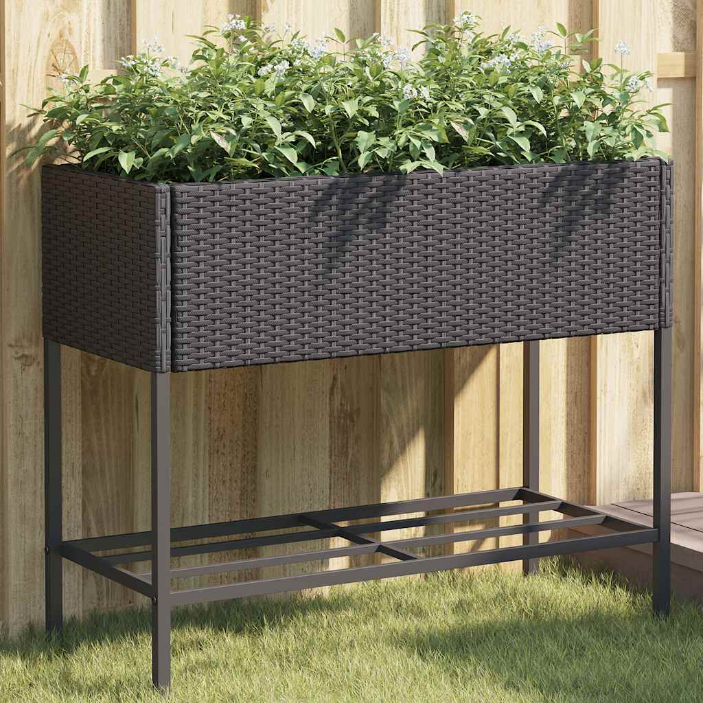 Aia taimekastid riiuliga, 2 tk, must, 90x40x75 cm, polürotang