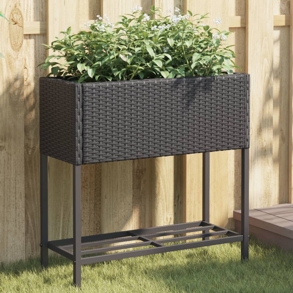 Aia taimekastid riiuliga, 2 tk, must, 70x28x70 cm, polürotang