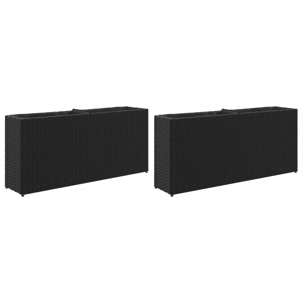 Taimekastid 2 potiga, 2 tk, must, 90 x 20 x 40 cm, polürotang
