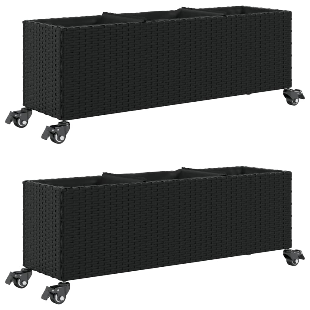 Taimekast rataste, 2 tk, must, 107x32x38 cm, polürotang