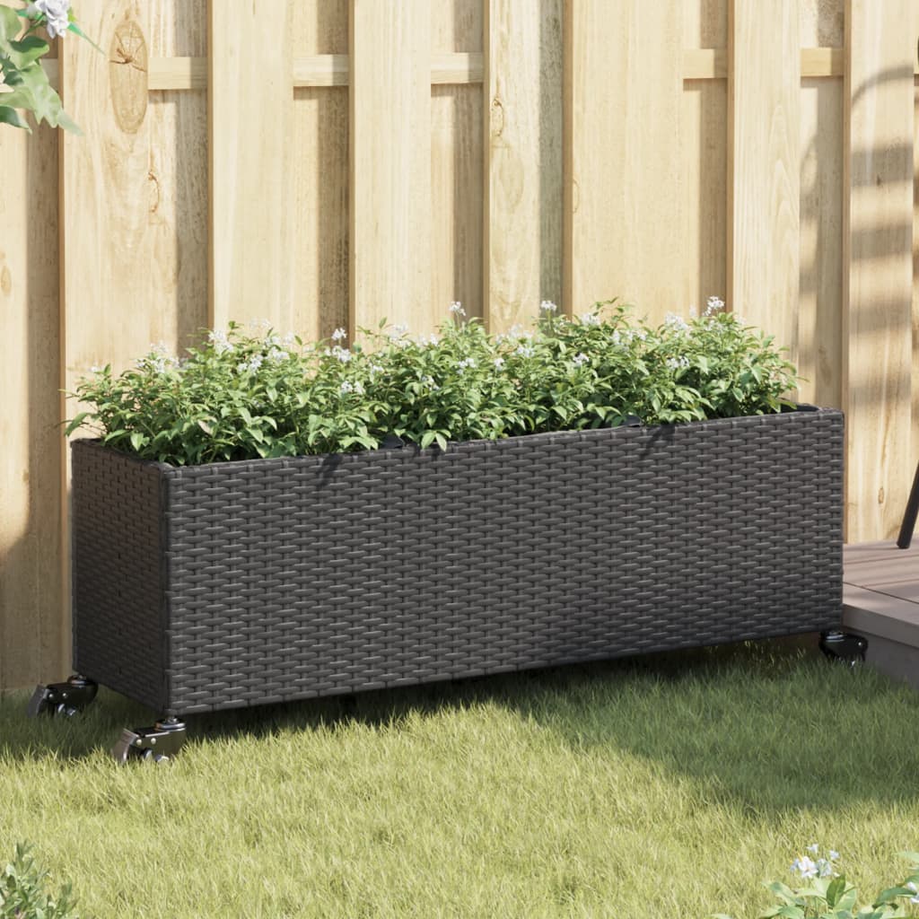 Taimekast rataste, 2 tk, must, 107x32x38 cm, polürotang