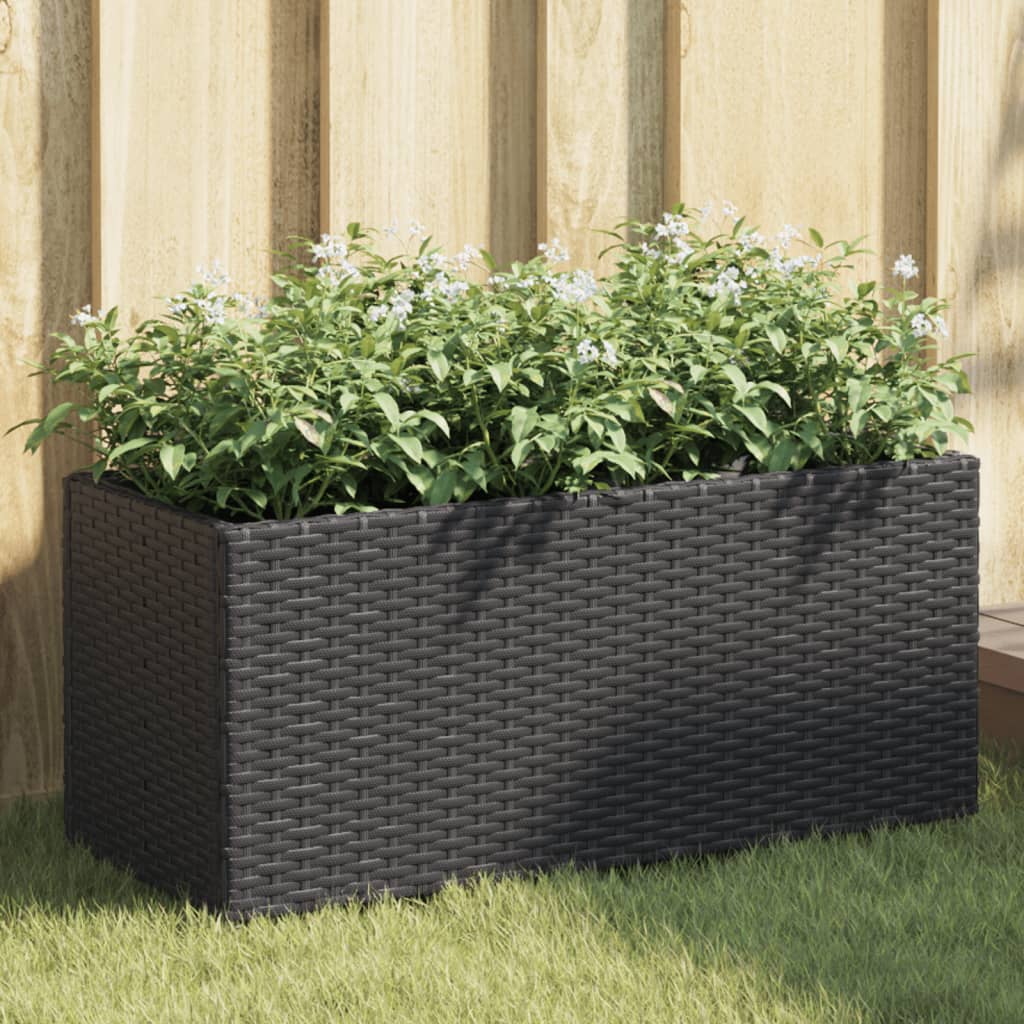 Taimekastid 2 potiga, 2 tk, must, 72x30x32 cm, polürotang