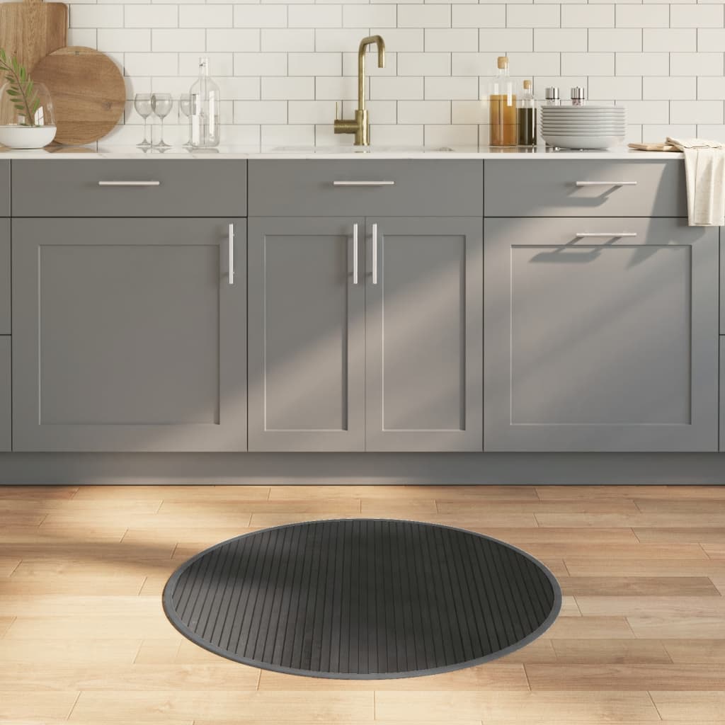 Vaip, ümmargune, hall, 80 cm, bambus