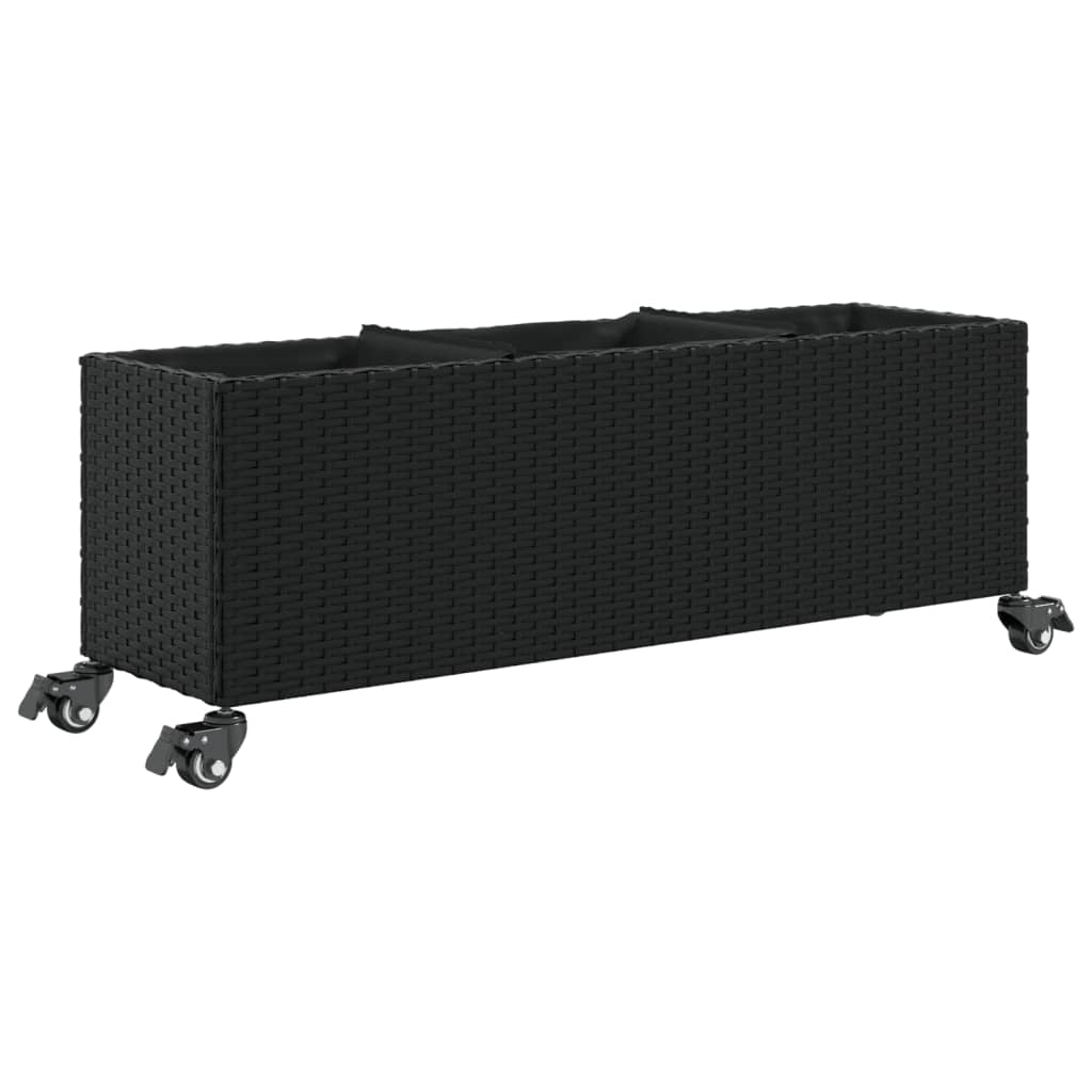 Taimekast rataste ja 3 potiga, must, 107x32x38 cm, polürotang
