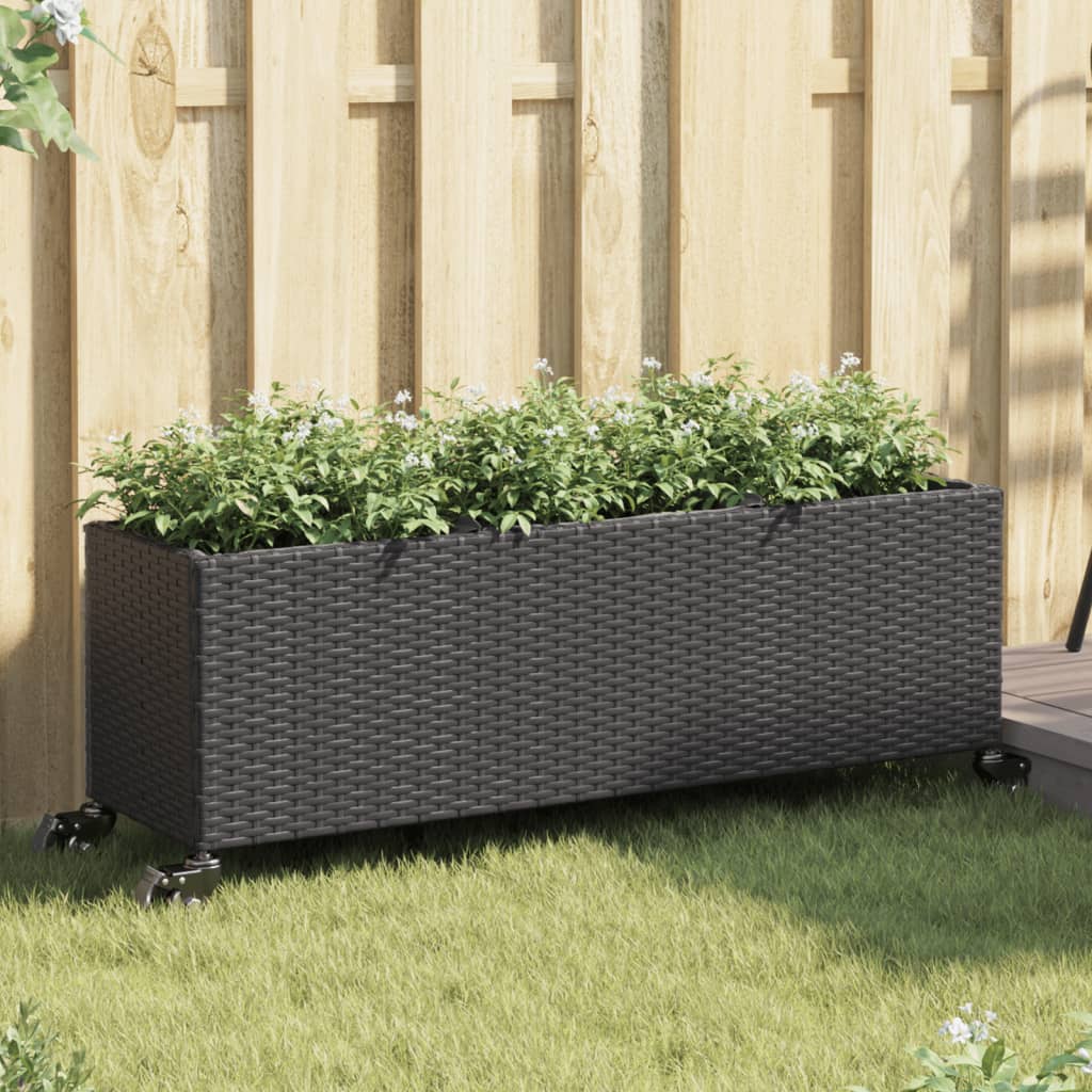 Taimekast rataste ja 3 potiga, must, 107x32x38 cm, polürotang