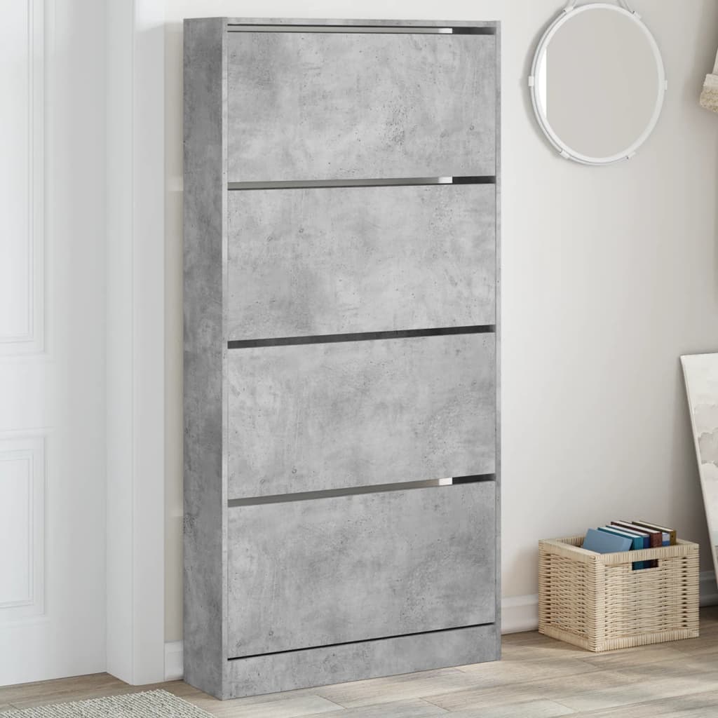 Jalanõudekapp, 4 klappuksega, betoonhall, 80 x 21 x 163,5 cm
