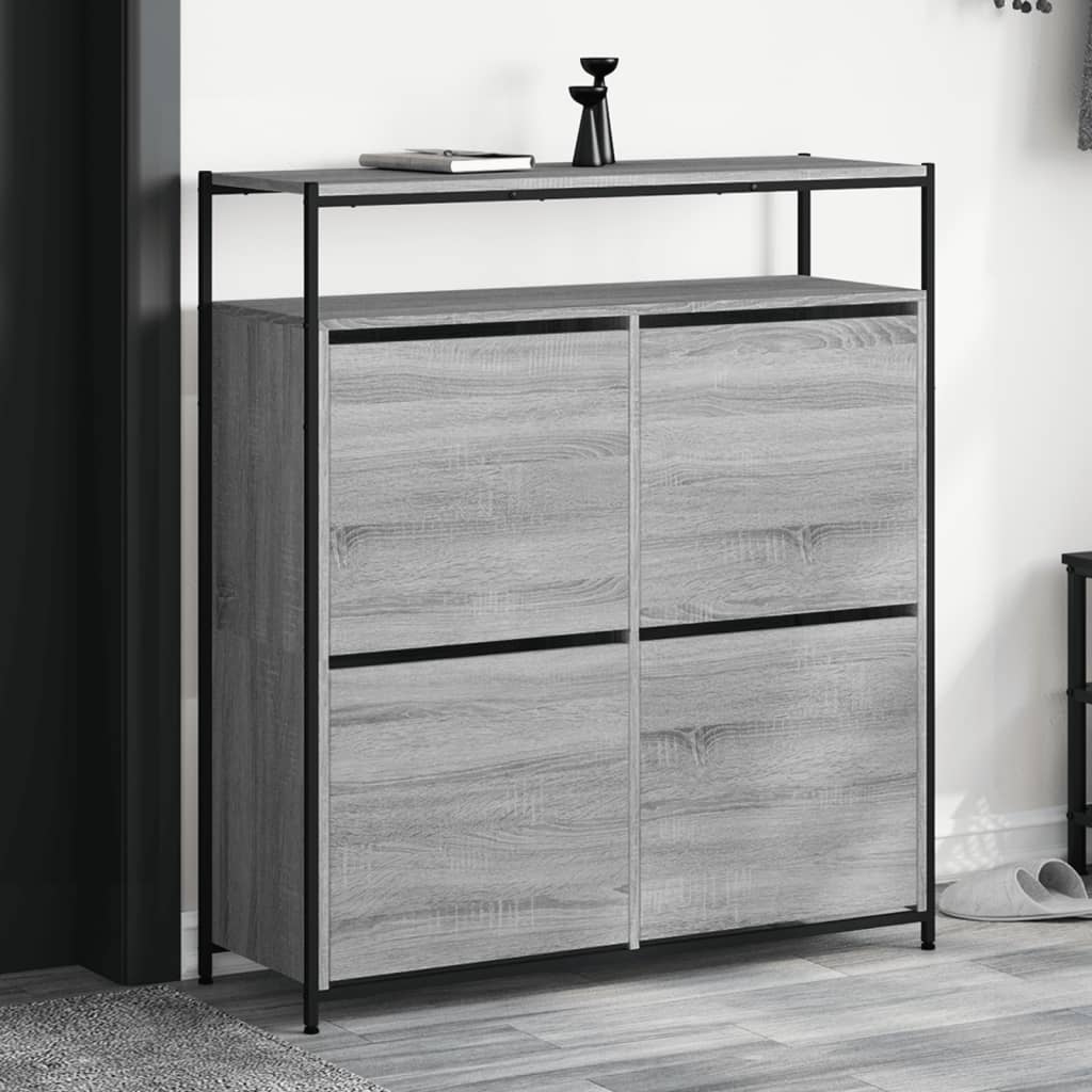 Jalanõudekapp, 4 klappuksega, hall Sonoma, 100x34x112 cm