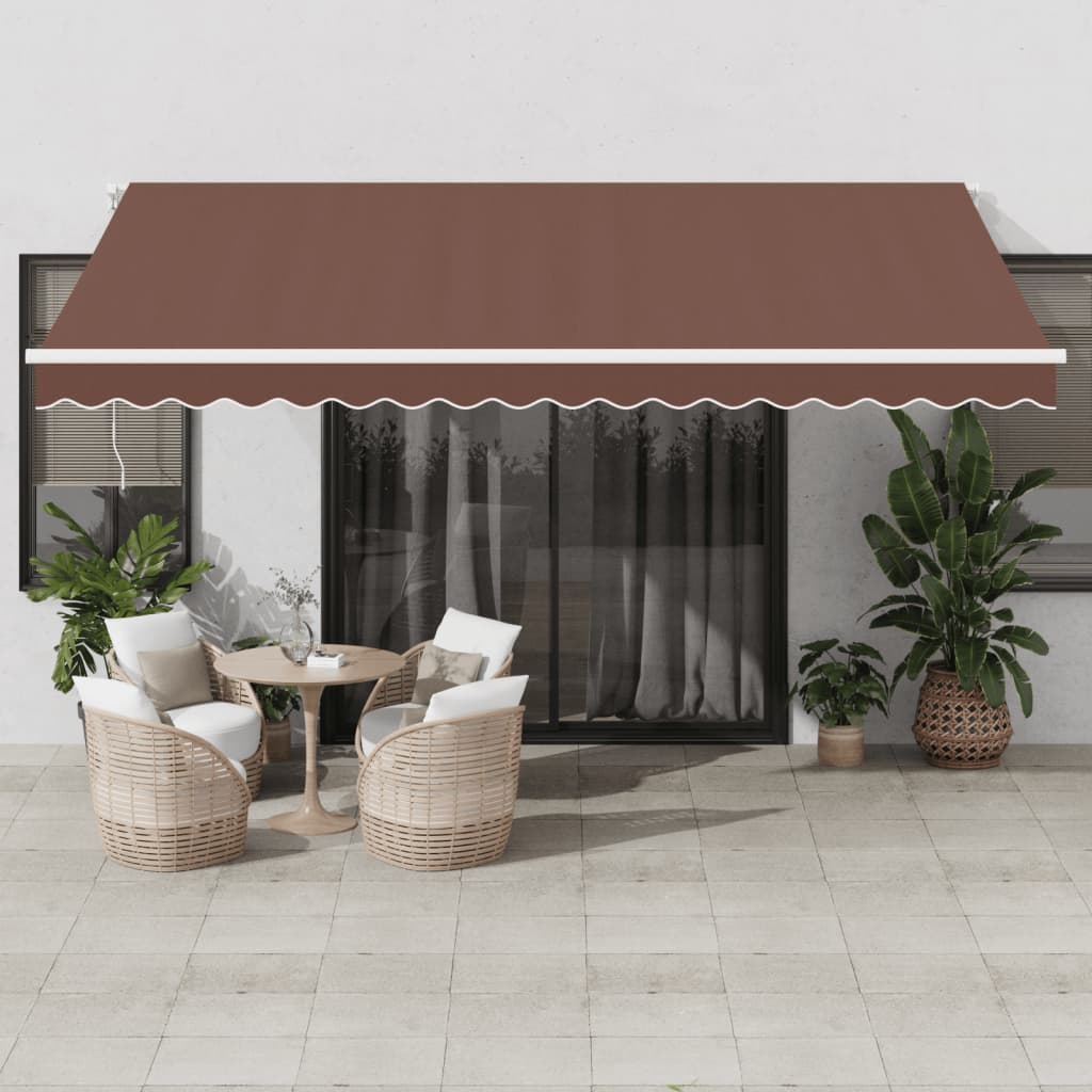 Käsitsi sissetõmmatav varikatus LEDiga, pruun, 450 x 350 cm