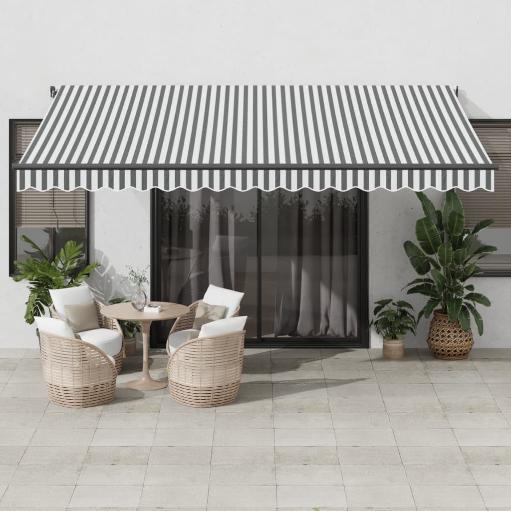 Käsitsi sissetõmmatav varikatus antratsiithall/valge 450x350 cm