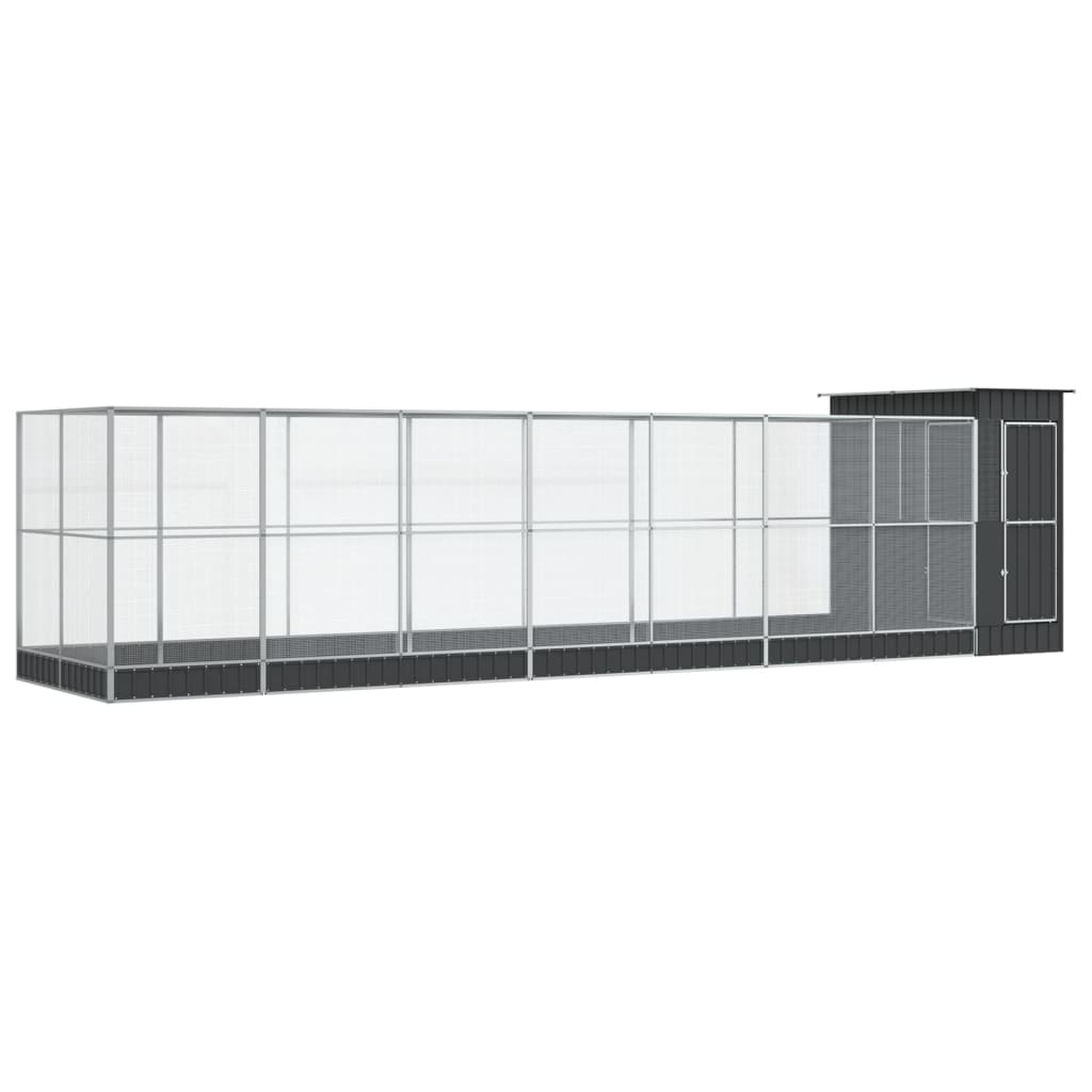 Linnumaja koos laiendusega, hõbedane, 830x203x216 cm, teras