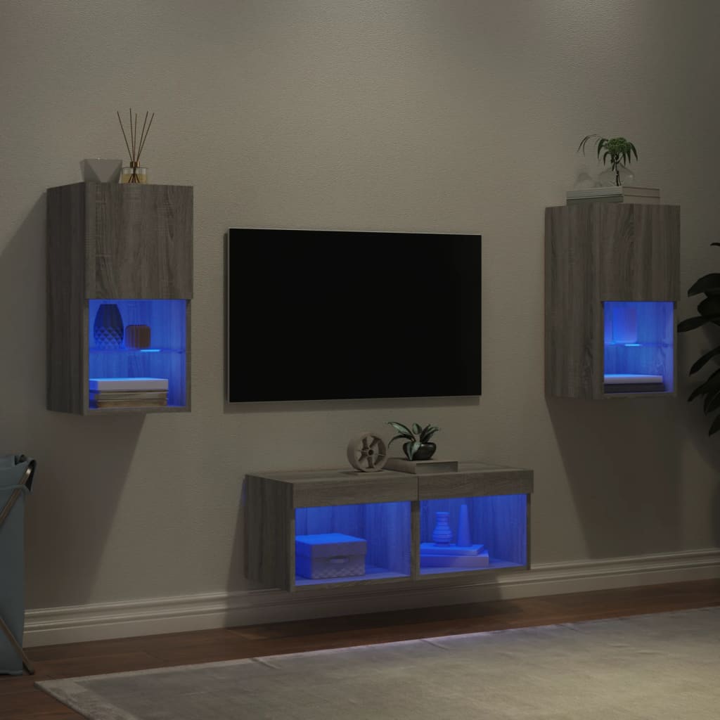 4-osaline telerikappide komplekt LED-tuledega, hall Sonoma tamm