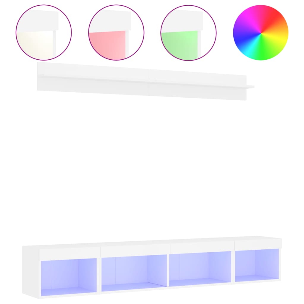 5-osaline telerikappide komplekt LED-tuledega, valge, tehispuit