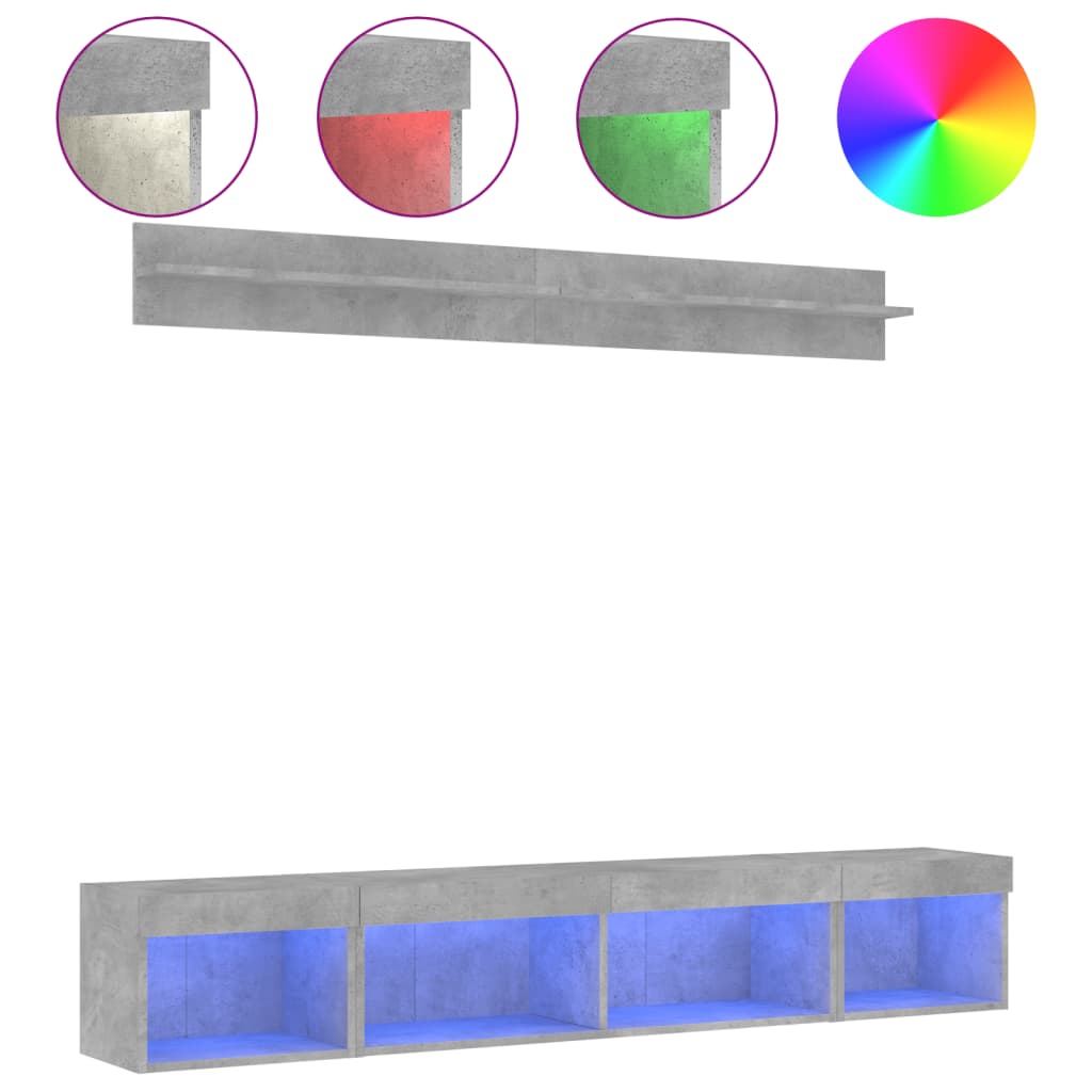 5-osaline telerikappide komplekt LED-tuledega, betoonhall