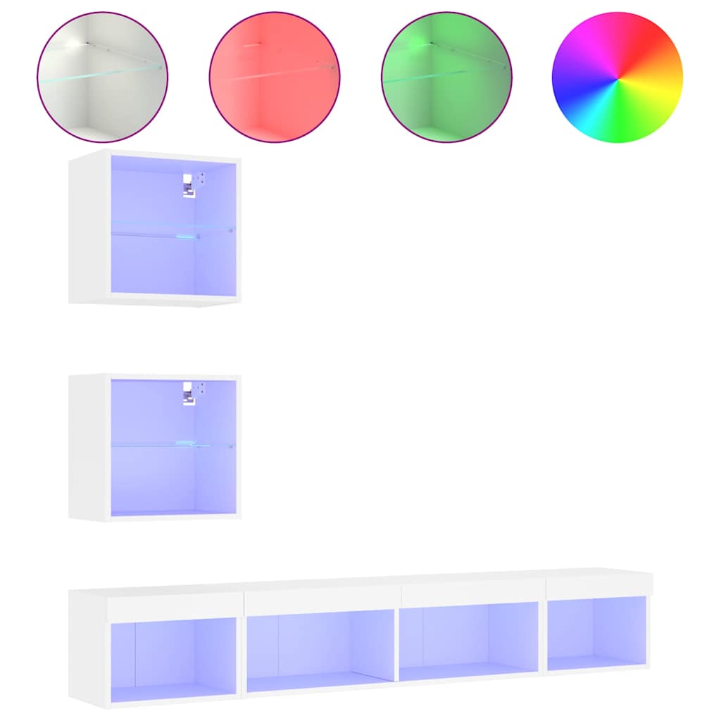 5-osaline telerikappide komplekt LED-tuledega, valge, tehispuit