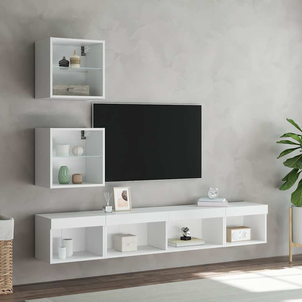 5-osaline telerikappide komplekt LED-tuledega, valge, tehispuit