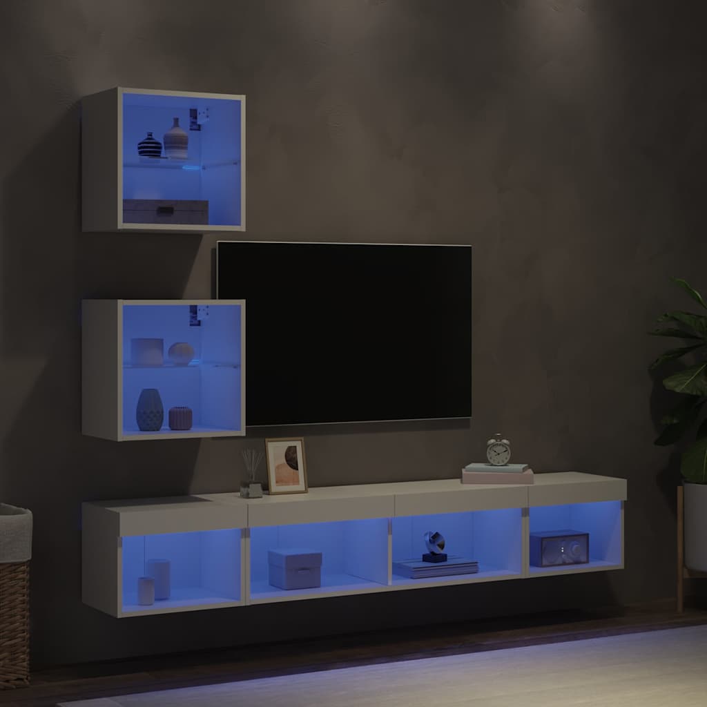5-osaline telerikappide komplekt LED-tuledega, valge, tehispuit