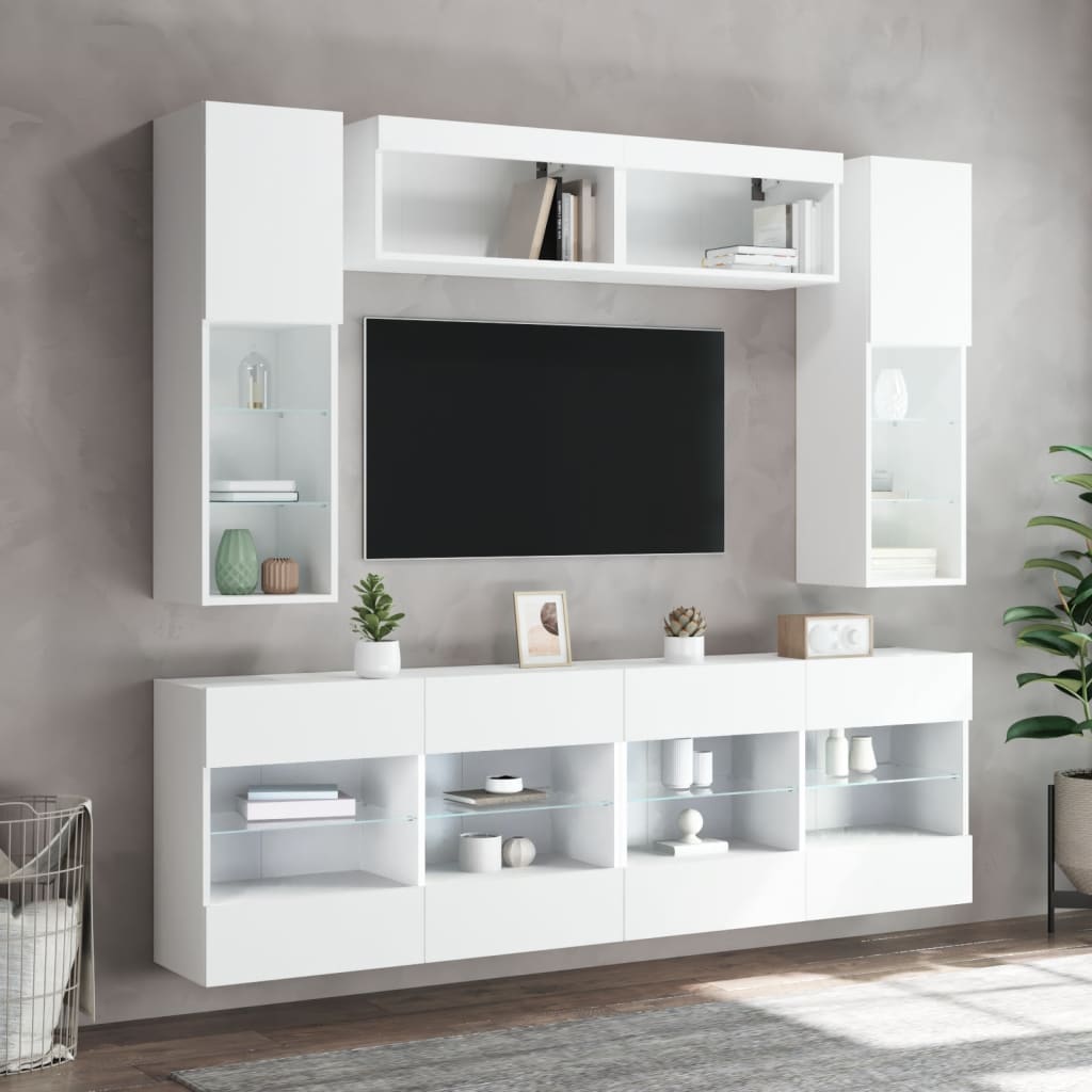6-osaline teleri seinakappide komplekt LED-tuledega, valge