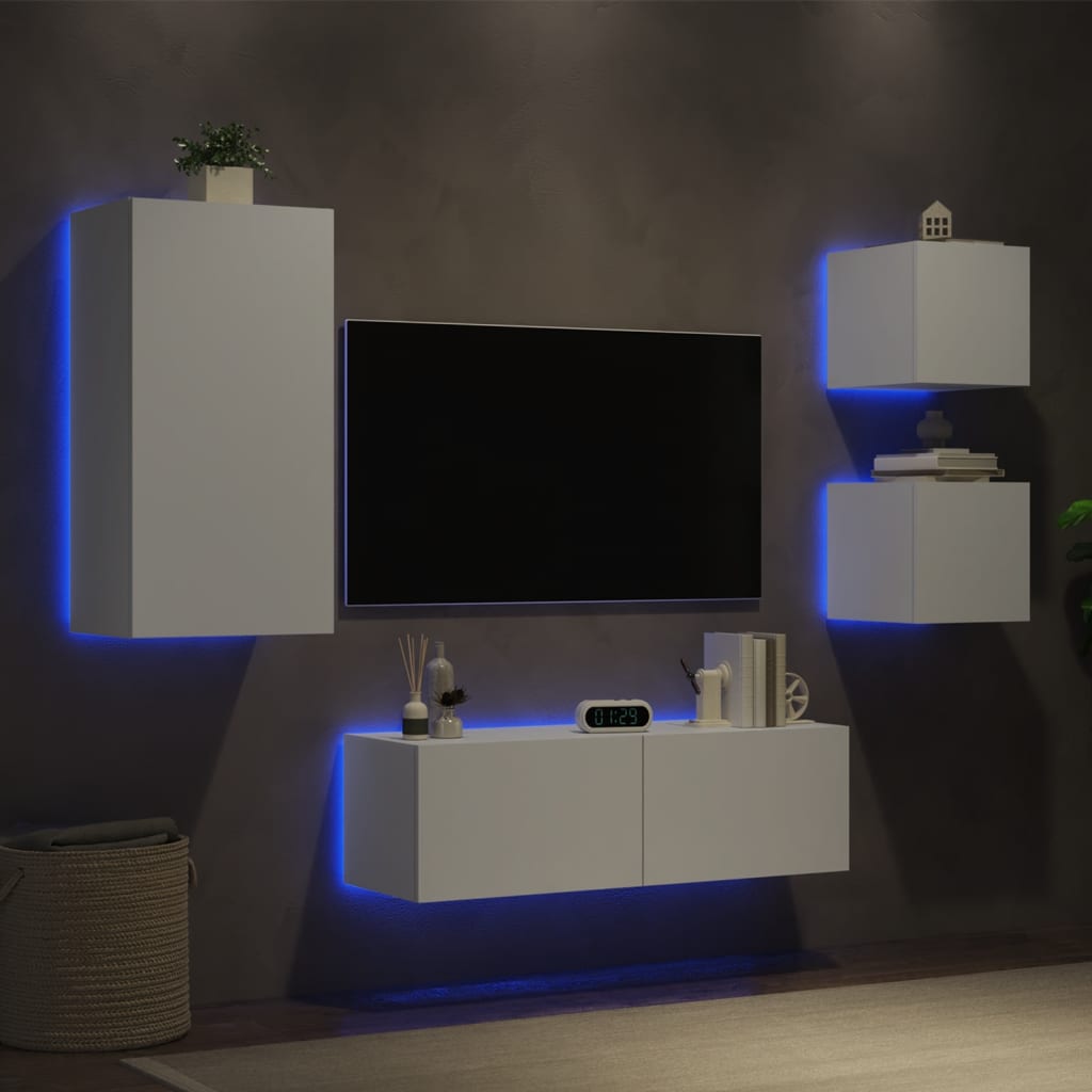 4-osaline telerikappide komplekt LED-tuledega, valge