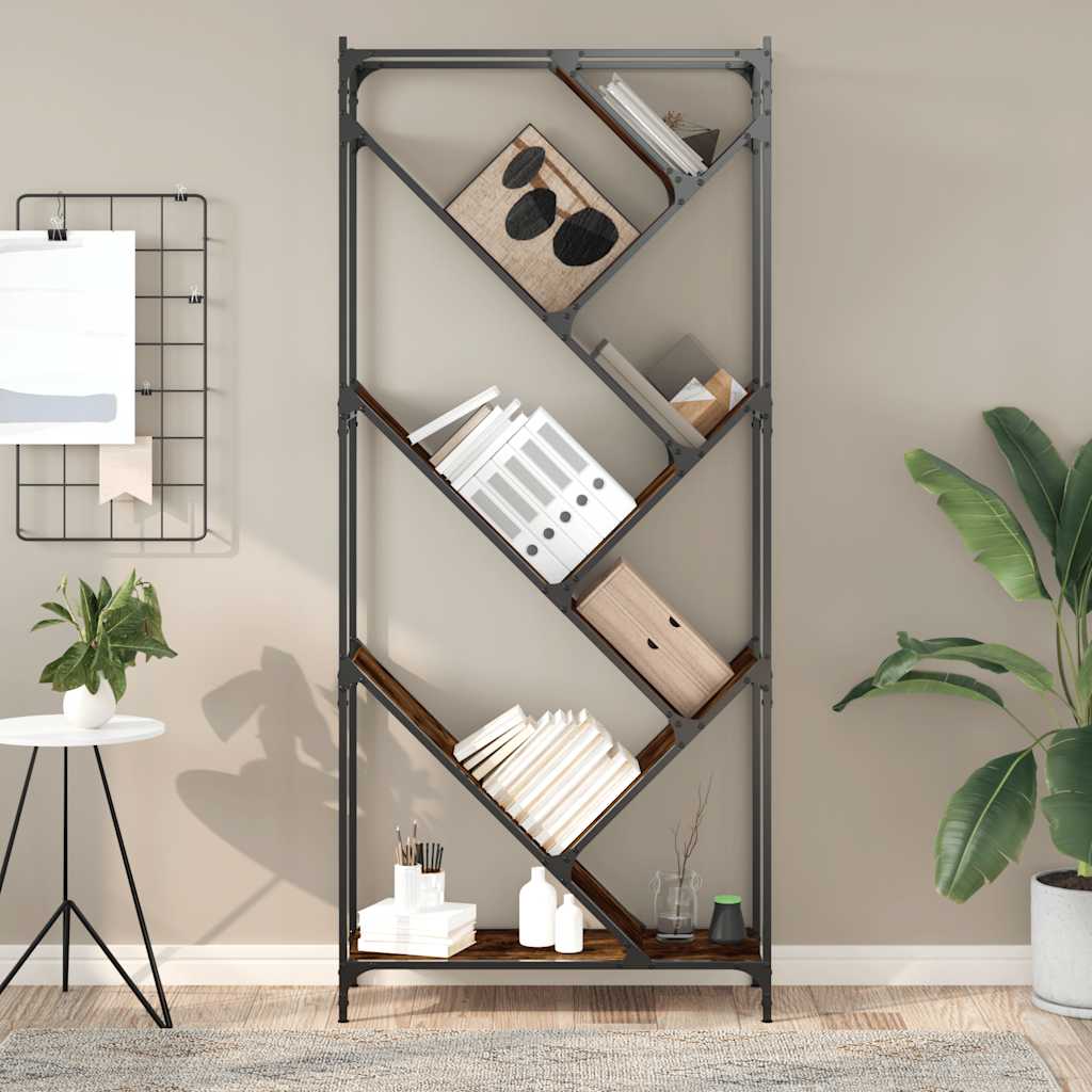 Raamatualus, suitsutamm, 79 x 30 x 180 cm, tehispuit ja metall