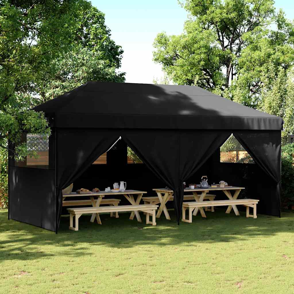 Kokkupandav pop-up peotelk 4 külgseinaga, must