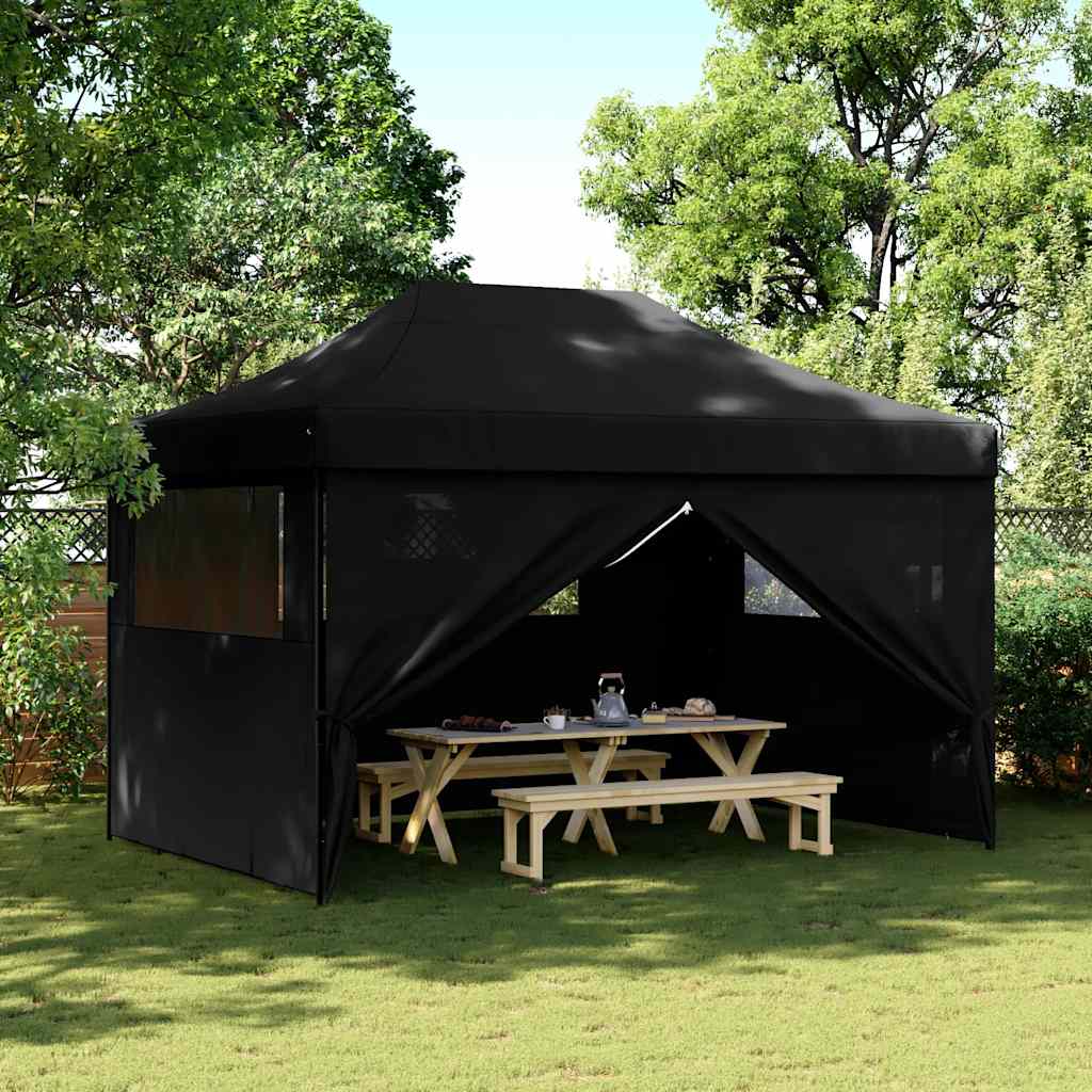 Kokkupandav pop-up peotelk 4 külgseinaga, must