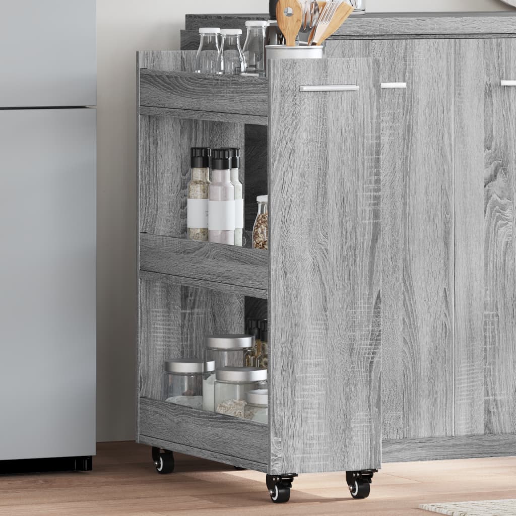 Ratastega kapp, hall Sonoma tamm, 60 x 22 x 79 cm, tehispuit