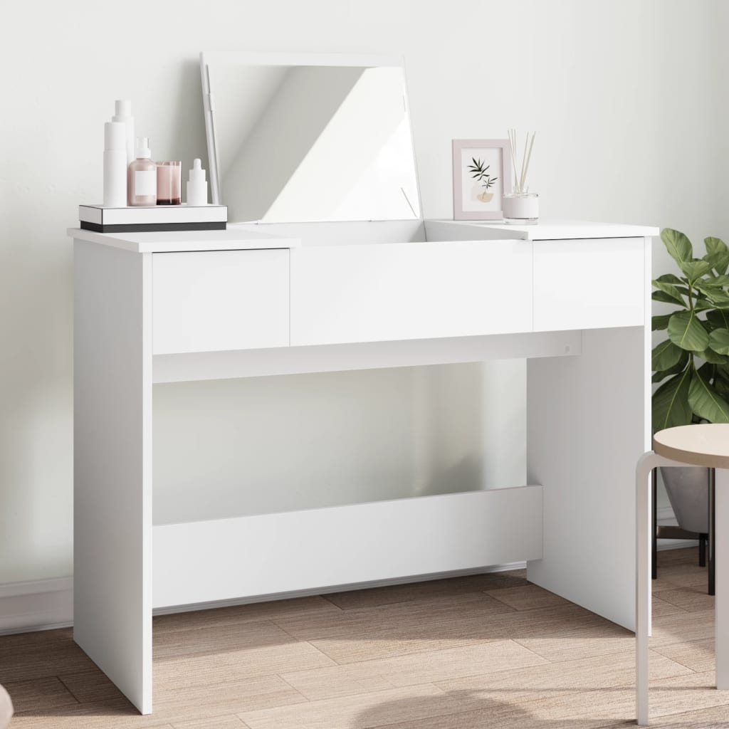 Peegliga tualettlaud, valge, 100 x 45 x 76 cm