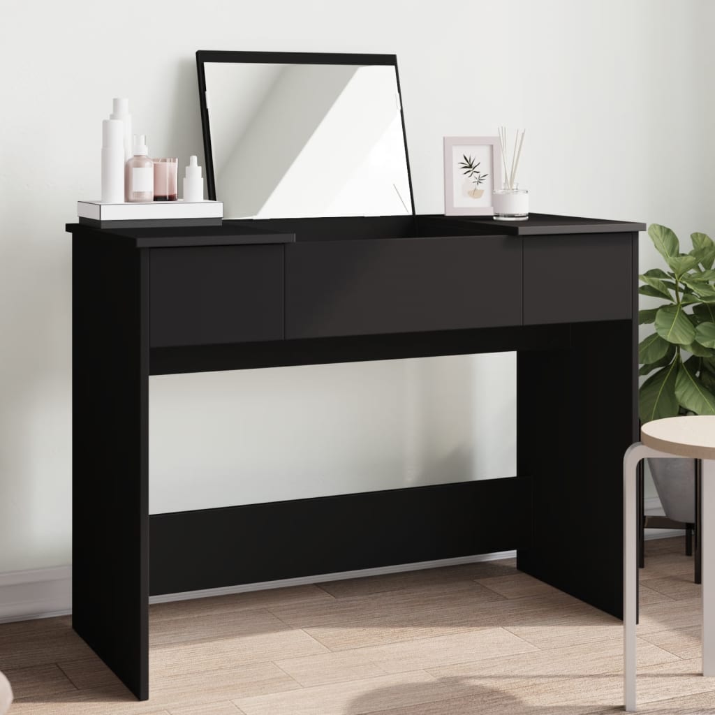 Peegliga tualettlaud, must, 100 x 45 x 76 cm