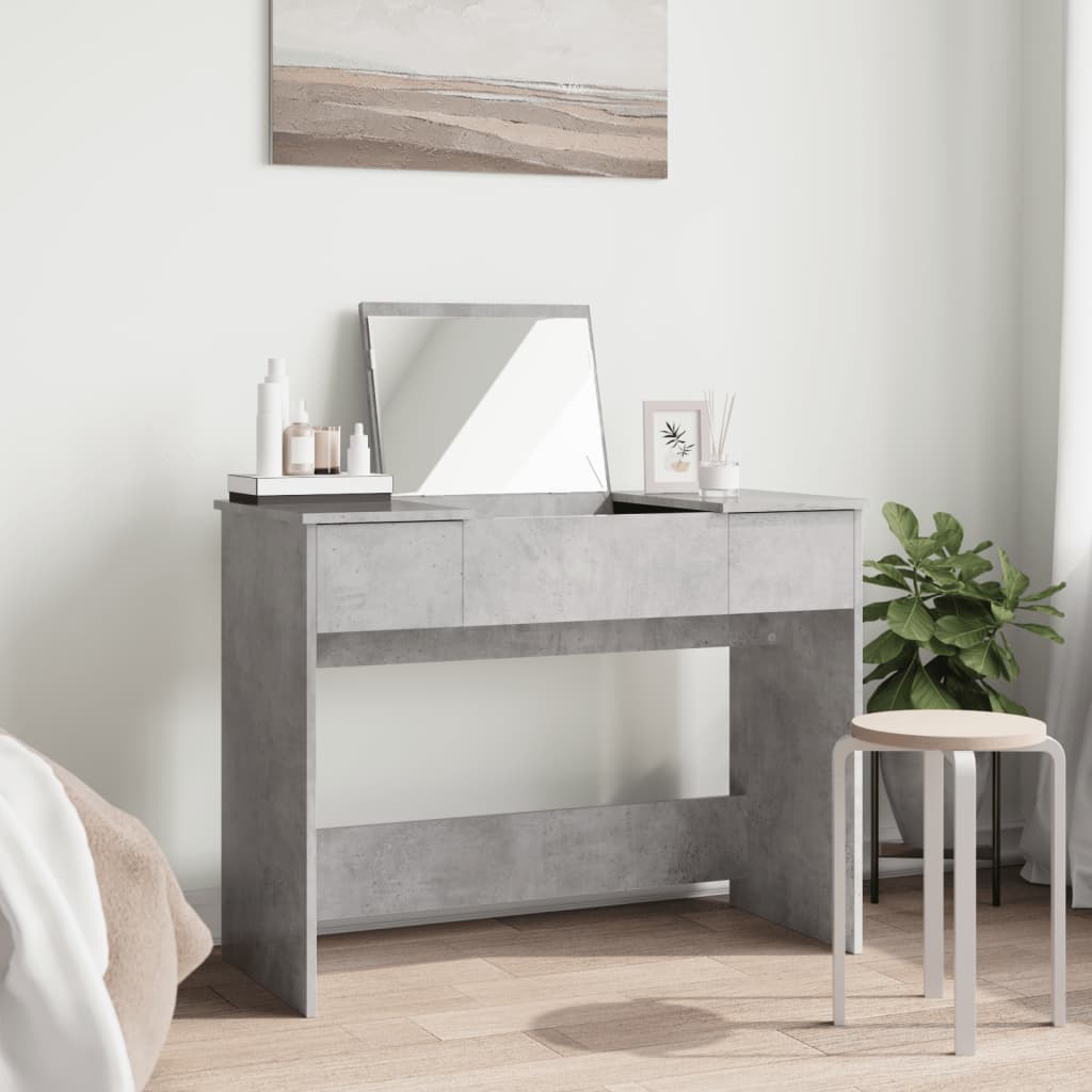 Peegliga tualettlaud, betoonhall, 100x45x76 cm