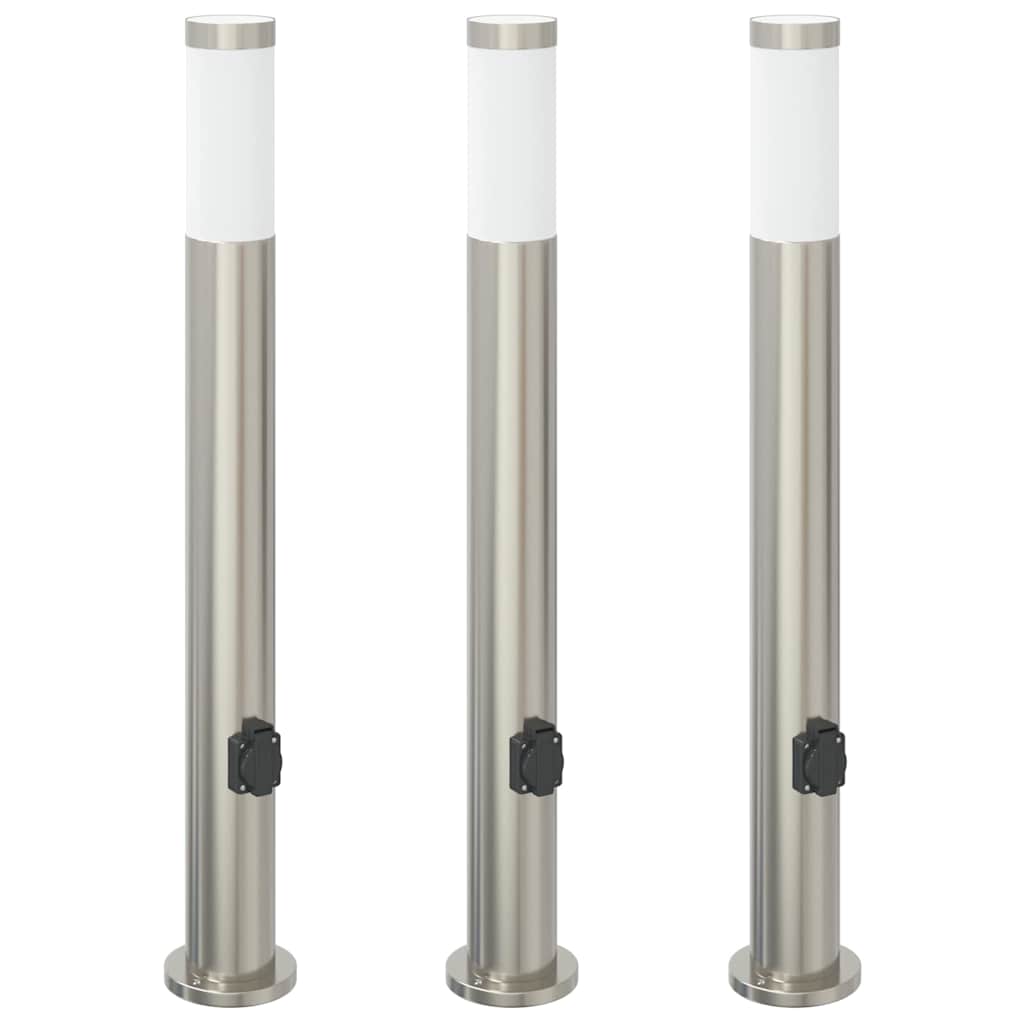 Pollarvalgustid pistikupesaga, 3 tk, 80 cm, roostevabast terasest, IP44