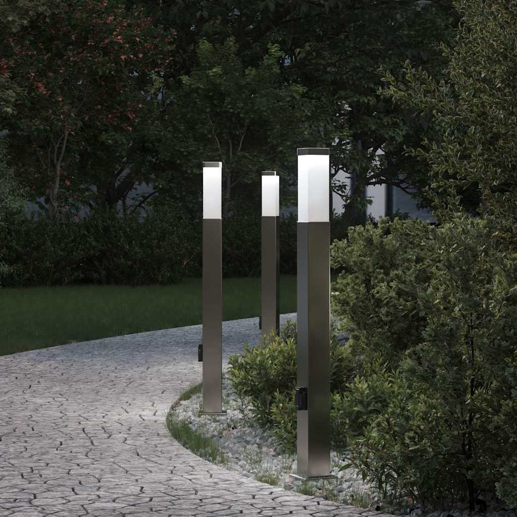 3 tk pollarvalgustid pistikupesaga, 80 cm, roostevaba teras, IP44