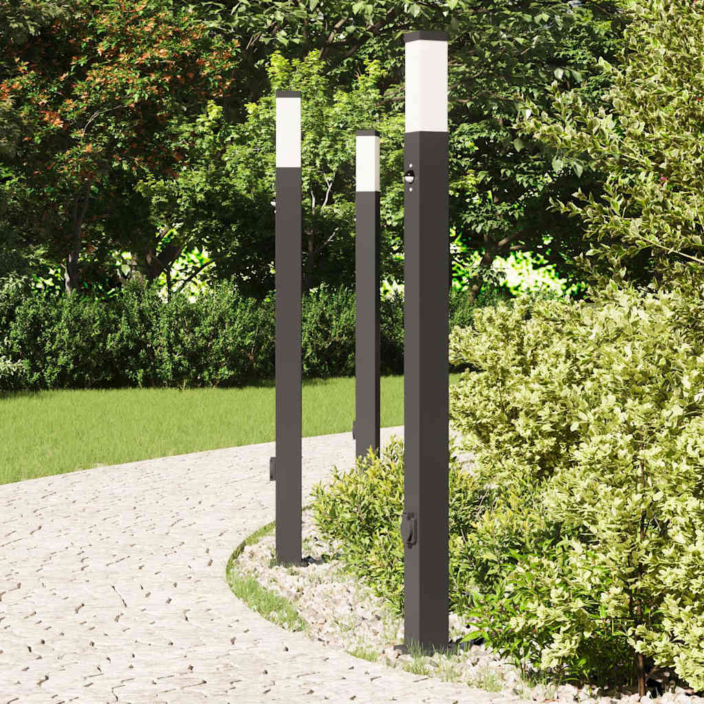 Anduri ja pistikupesaga postvalgustid, 3 tk, 110 cm, mustad, IP44
