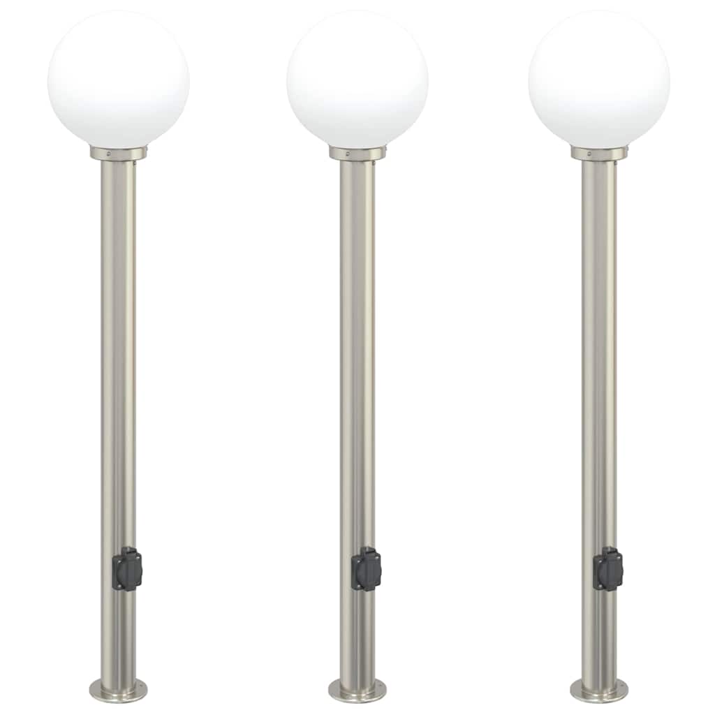 Pollarvalgustid pistikupesaga, 3 tk, 120 cm, roostevaba teras, IP44