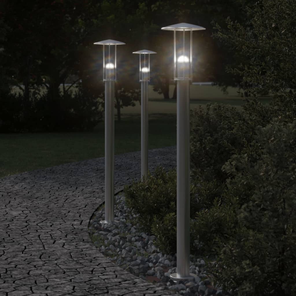 Õue lambipostid 3 tk, hõbedane, 100 cm, roostevaba teras