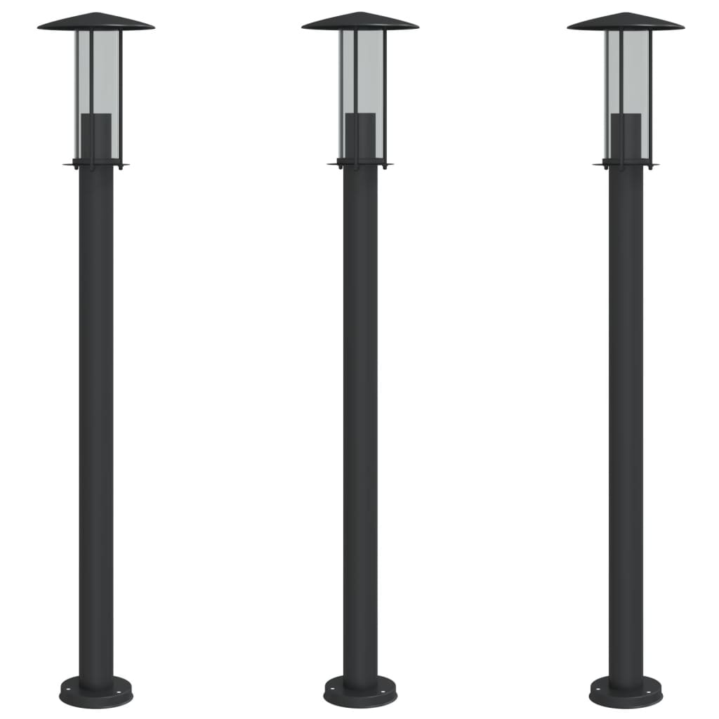 Õue lambipostid 3 tk, must, 100 cm, roostevaba teras