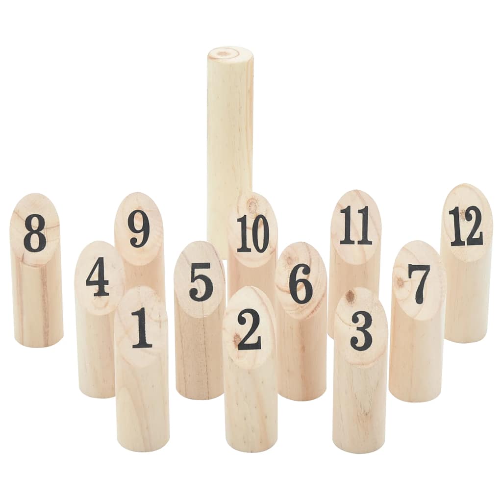 13-osaline Kubb viskemäng numbritega, kandekotiga, männipuit