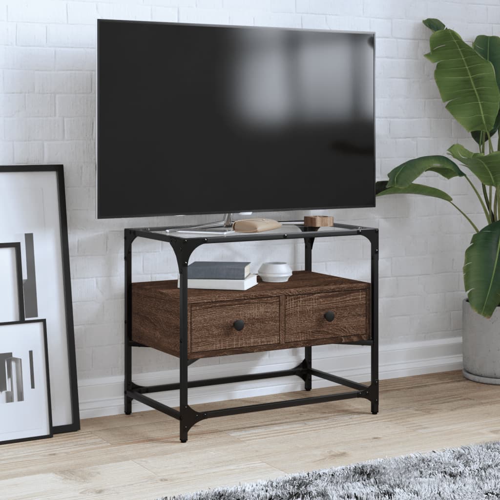 Klaasplaadiga telerikapp, pruun tamm, 60x35x51 cm, tehispuit