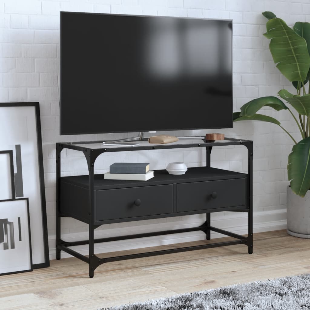Klaasplaadiga telerikapp, must, 80x35x51 cm, tehispuit