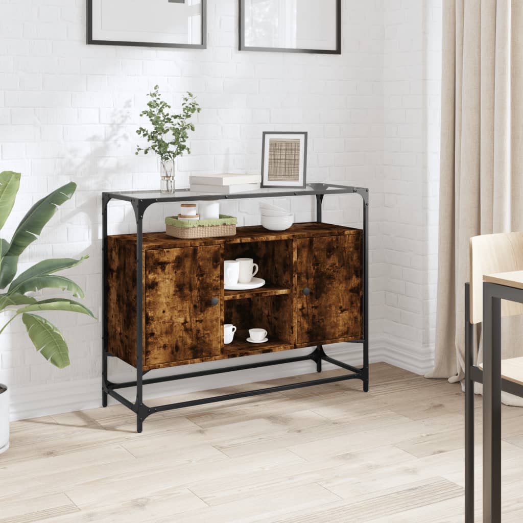 Klaasplaadiga puhvetkapp suitsutatud tamm 98x35x51 cm tehispuit