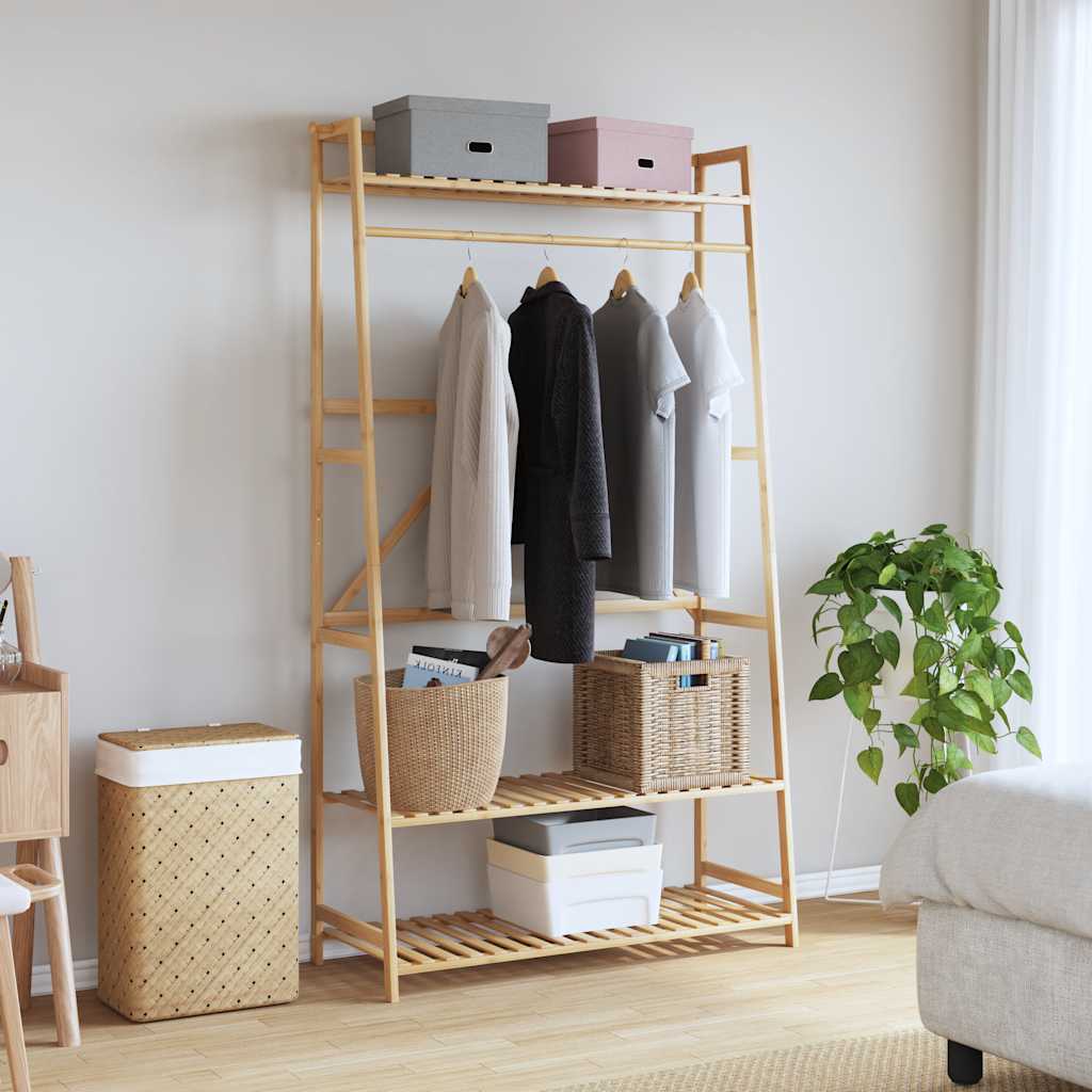 Riiulitega riideriiul 110x40x180 cm bambusest