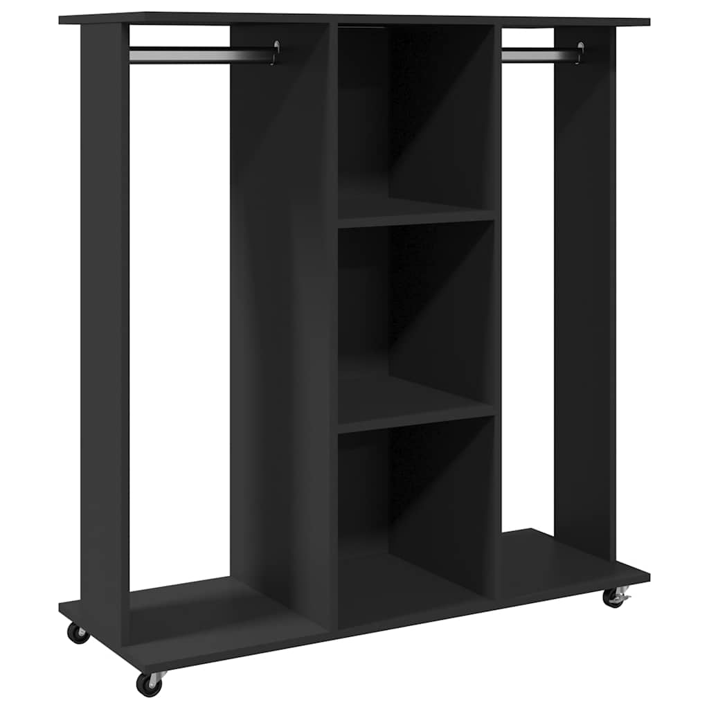 Ratastega riidekapp, must, 102 x 38 x 110 cm, tehispuit