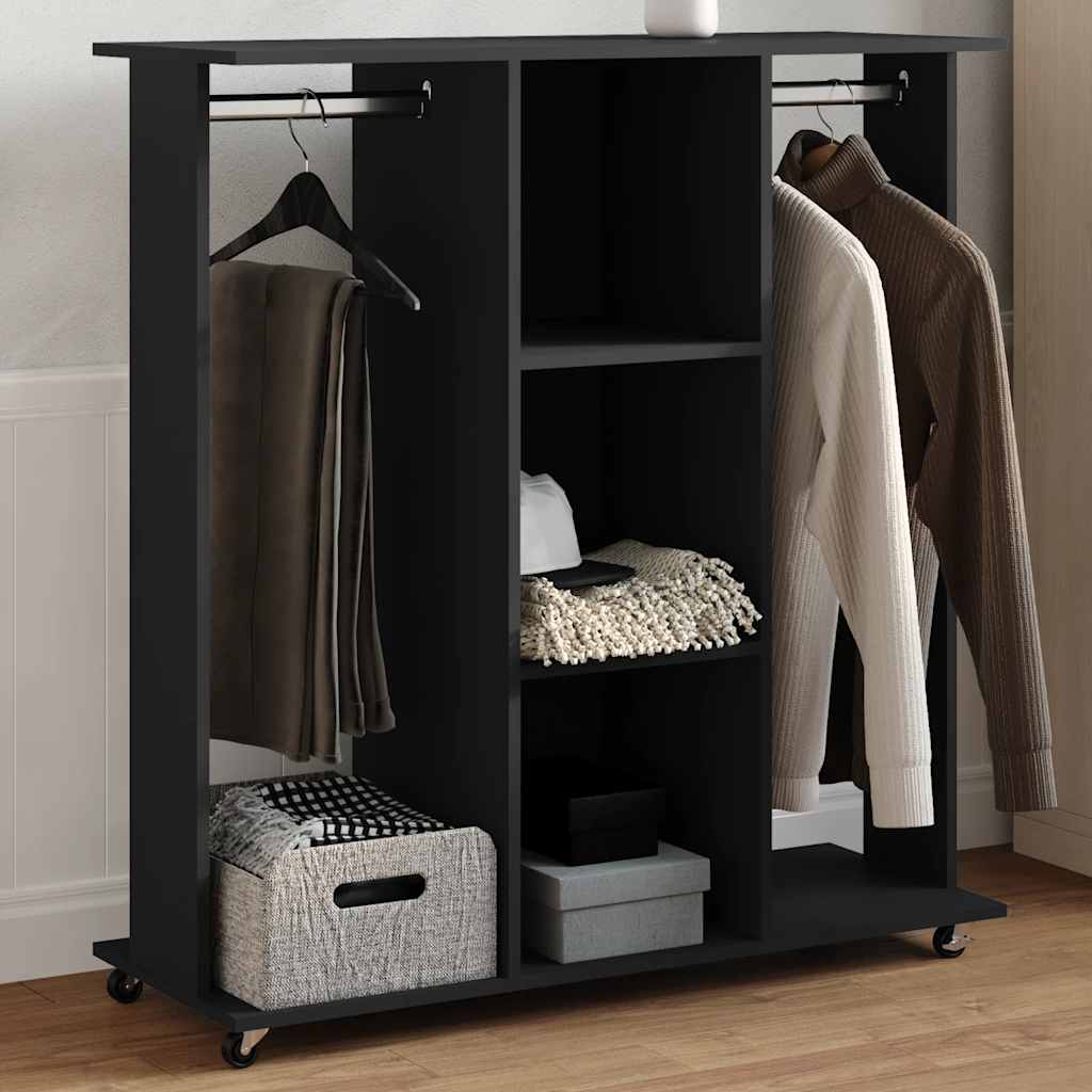 Ratastega riidekapp, must, 102 x 38 x 110 cm, tehispuit